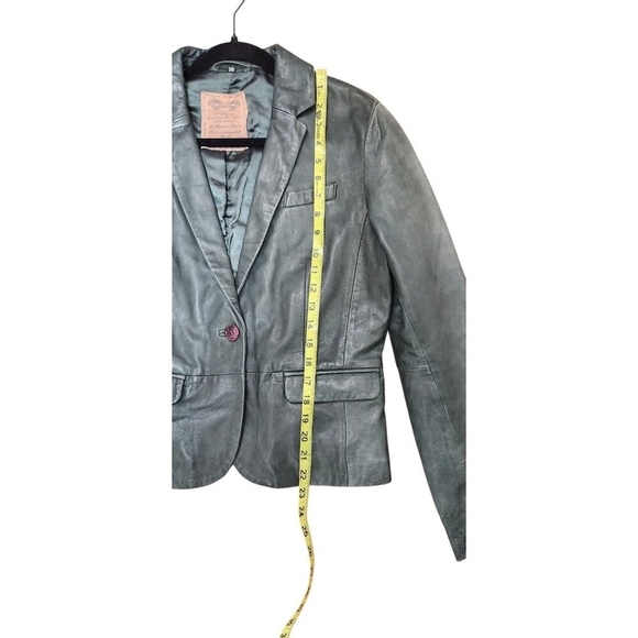 Vintage Leather Blazer Jacket Women’s EU38/US6 Green Notched Lapel Single Button - Picture 9 of 11